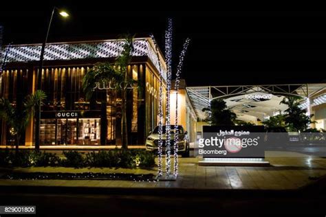 Lights illuminate the Gucci Ltd. luxury store in the Boulevard mall 